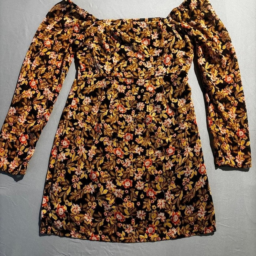 Nasty Gal Womens Floral Mini Dress Size 10 Black Pink and Gold Longsleve